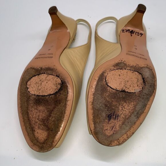 Bruno Magli Slingback Kitten Heels Peep Toe Retro - Picture 6 of 7